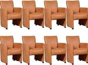 Set van 8 Oranje leren moderne eetkamerfauteuils Elegant - Kenia Leer Rost (oranje leer)