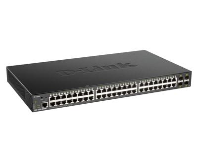D-Link DGS-1250-52XMP, 52-Port Layer 2/3 Smart Managed PoE Gigabit Switch (48 x 10/100/1000 Mbit/s BaseT PoE+ Port, 4 x 10G OptiPlex + slot, 370W PoE-capaciteit, 19 inch metalen behuizing)