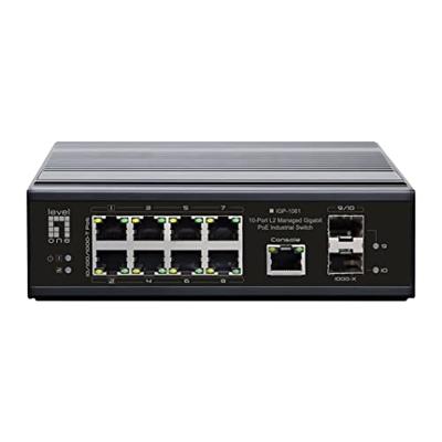LevelOne IGP-1061 10-Port L2 Managed Gigabit PoE Industrial Switch, 802.3AT/AF/BT PoE, DIN-rail, -40 °C tot 75 °C