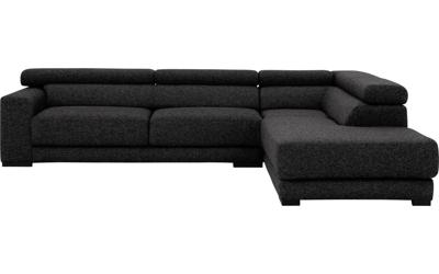 Goossens Bank Nora antraciet, stof, 2,5-zits, stijlvol landelijk met ligelement rechts