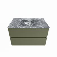 MONDIAZ VICA-DLUX 80cm badmeubel onderkast Army 2 lades. Inbouw wastafel CLOUD midden 1 kraangat, kleur Lava. - thumbnail