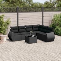 7-delige Loungeset met kussens poly rattan zwart - thumbnail