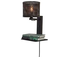 GOOD&MOJO Wandlamp 'Java' Met plankje, Bamboe, kleur Zwart - thumbnail