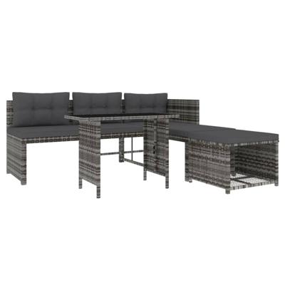 4-delige Tuinset met kussens poly rattan grijs