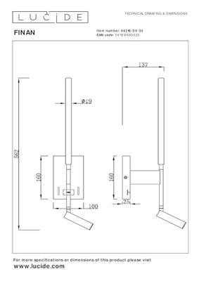 Lucide FINAN - Wandlamp - LED - 2700K - Met USB oplaadpunt - Zwart Lucide FINAN - Wandlamp - LED - 2700K - Met USB oplaadpunt - Zwart