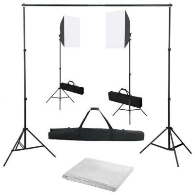 Fotostudioset met softboxlampen en achtergrond