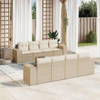 9-delige Loungeset met kussens poly rattan beige - thumbnail
