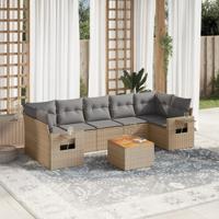 8-delige Loungeset met kussens poly rattan gemengd beige - thumbnail