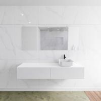 Zaro Lagom volledig naadloos solid surface onderkast met topblad 170cm mat wit met 2 lades Push tot open. Compleet met solid surface opzetkom met 1 kraangat(en) - thumbnail