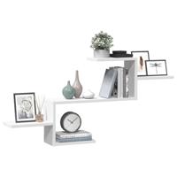 Wandschap 104x15x49 cm bewerkt hout wit - thumbnail