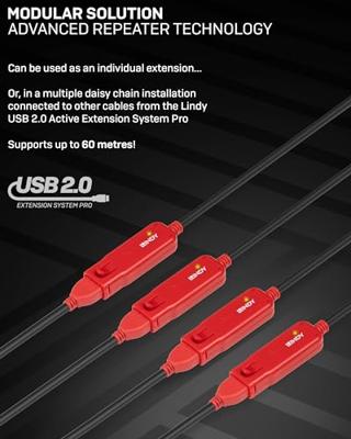 Lindy 42923 30m USB A USB A Zwart, Rood USB-kabel