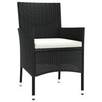 3-delige Bistroset met kussens poly rattan zwart - thumbnail