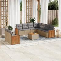 9-delige Loungeset met kussens poly rattan beige - thumbnail