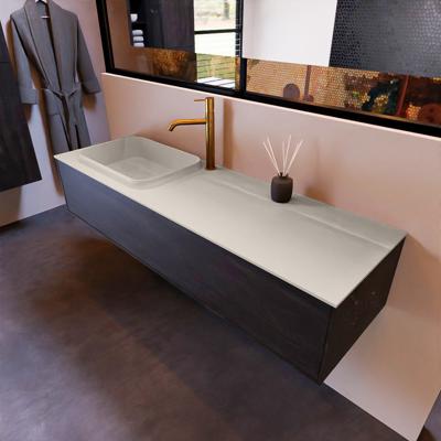 Badkamermeubelset Mondiaz Erin 150 cm met 1 Lade met RIDGE Wastafel Links Linen met 1 kraangat Greeploos Mat Dark Brown