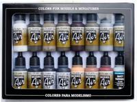 Vallejo 71194 Modelspoor mengkleur Wit, Donkergroen, Zand, Aarde (mat), Mahonie, Grijs, Lichtgrijs, Donkergrijs, Pantser-grijs (mat), Zwart, Roest, Metaal, - thumbnail