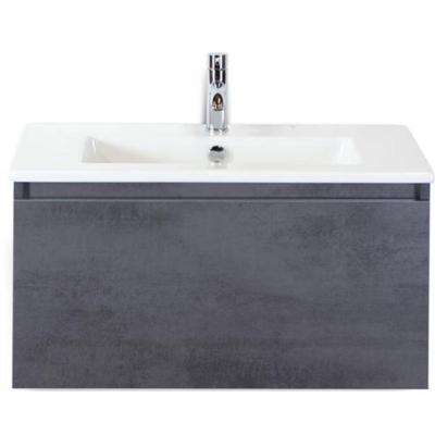 Frozen Badmeubelset 80 cm - Greeplijst in Kleur - Beton Antraciet - Keramische Wastafel Wit 1 Kraangat