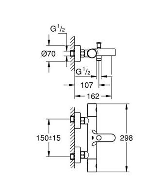 GROHE Grohtherm-800 Cosmopolitan badkraan thermostatisch met omstel en koppelingen chroom 34766000 GROHE Grohtherm-800 Cosmopolitan badkraan thermostatisch met omstel en koppelingen chroom 34766000