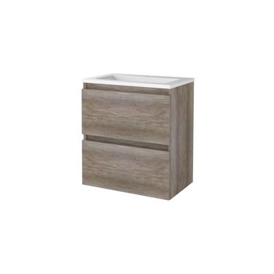 Badmeubelset BWS Salt 60x39cm Greeploos 2 Lades Met Wastafel Acryl 1 Kraangat Scotch Oak