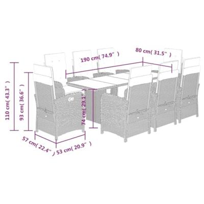 9-delige Tuinset poly rattan zwart