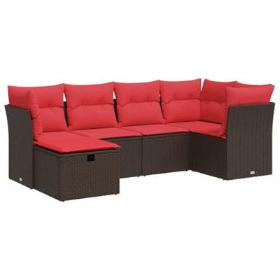 6-delige Loungeset met kussens poly rattan bruin