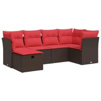 6-delige Loungeset met kussens poly rattan bruin - thumbnail