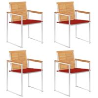 Tuinstoelen 4 st met kussens massief teakhout - thumbnail