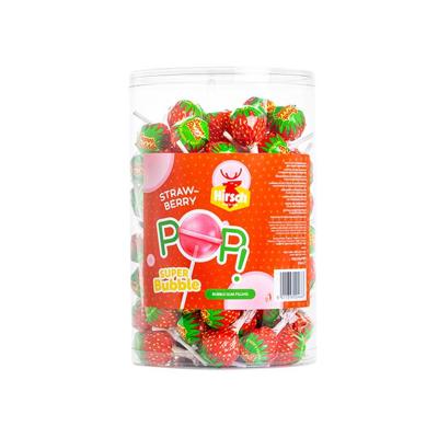 Hirsch Super Bubble Lolly Strawberry, 100 stuks, pot van 1,7 kg