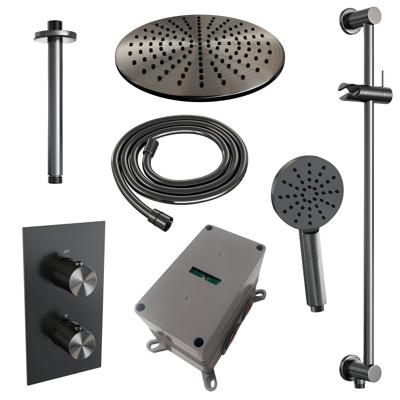 Regendoucheset Inbouw Brauer Gunmetal Carving Thermostatisch 30cm met 3-Weg Omstelling, Plafondarm, Glijstang en Handdouche 3-Standen Geborsteld Gunmetal Regendoucheset Inbouw Brauer Gunmetal Carving Thermostatisch 30cm met 3-Weg Omstelling, Plafondarm, Glijstang en Handdouche 3-Standen Geborsteld Gunmetal