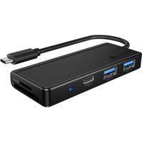 ICY BOX USB-C hub met kaartlezer (SD, microSD) en 3 USB 3.0 poorten (1 USB-C, 2 USB-A), geïntegreerde kabel, zwart - thumbnail