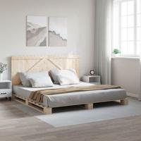 Bedframe met hoofdbord massief grenenhout 200x200 cm - thumbnail