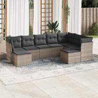 9-delige Loungeset met kussens poly rattan grijs - thumbnail