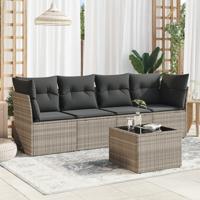 5-delige Loungeset met kussens poly rattan lichtgrijs - thumbnail