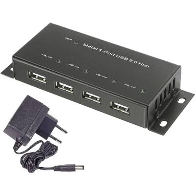 Renkforce RF-4830984 USB 2.0-hub 4 poorten Met metalen behuizing, Voor wandmontage Zwart Renkforce RF-4830984 USB 2.0-hub 4 poorten Met metalen behuizing, Voor wandmontage Zwart