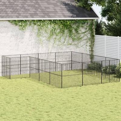 Hondenkennel 16 panelen gepoedercoat staal zwart
