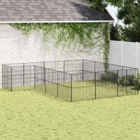 Hondenkennel 16 panelen gepoedercoat staal zwart - thumbnail