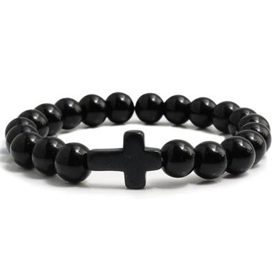 Memphis Kralen Armband met Natuursteen Kruis - Glanzend Zwart Memphis Kralen Armband met Natuursteen Kruis - Glanzend Zwart