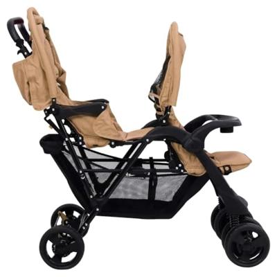 Tweeling kinderwagen tandem staal taupe