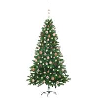 VidaXL Kunstkerstboom met verlichting en kerstballen 180 cm groen - thumbnail
