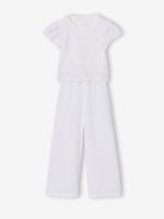 Jumpsuit broek voor meisjes in Engels borduurwerk wit - thumbnail