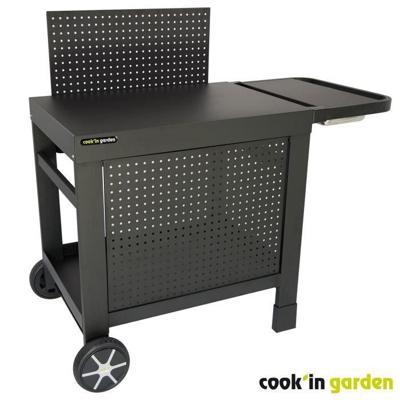 COOK'IN GARDEN REVA 110 PREMIUM trolley - 100% metaal - Werkblad (L.108 x B.55 cm) - 1 lage plank, 1 rok, 1 spatwand