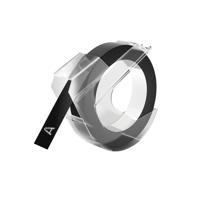 Reliëftape Dymo embossing plastic 9mm wit op zwart - thumbnail