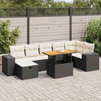 5-delige Loungeset met kussens poly rattan acacia zwart - thumbnail