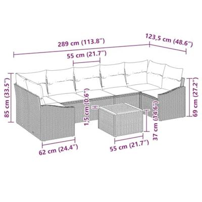Tuinbankenset met kussen 8 pcs Beige poly rattan