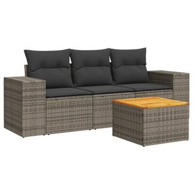 4-delige Loungeset met kussens poly rattan grijs - thumbnail