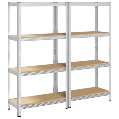 Opbergrekken 4-laags 2 st staal & bewerkt hout zilverkleurig
