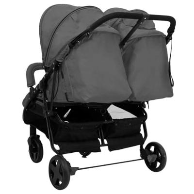 VidaXL Tweelingbuggy staal donkergrijs en zwart