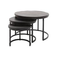 Goossens Salontafel Jelle Xl rond, hout mango zwart, urban industrieel, 73 x 44 x 73 cm - thumbnail