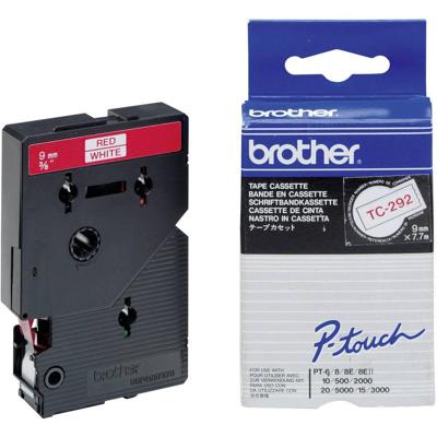 Brother TC-292 Labeltape Kunststof Tapekleur: Wit Tekstkleur: Rood 9 mm 7.7 m