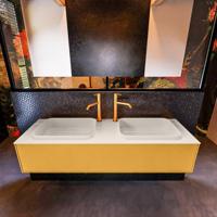 Badkamermeubelset Mondiaz Erin 150 cm met 1 Lade met RIDGE Wastafel Dubbel Linen met 2 kraangaten Greeploos Mat Ocher - thumbnail