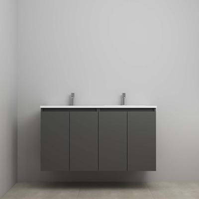 On-Line Onderkast - 120 cm - Voorgemonteerd - Greeploos 4 Deuren - Acryl Wastafel - 2 Kraangaten - Mat Antraciet